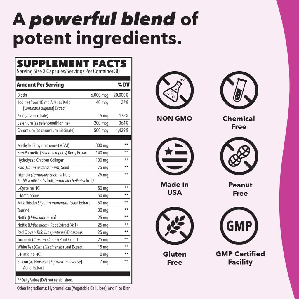 Hair Nail Skin Supplement Biotin Collagen Turmeric 90 Capsules