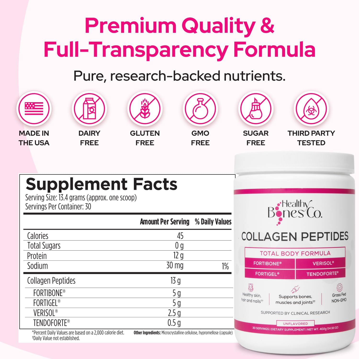 Collagen Peptides Powder for Bone, Joint, Skin & Hair Support 30 Servings