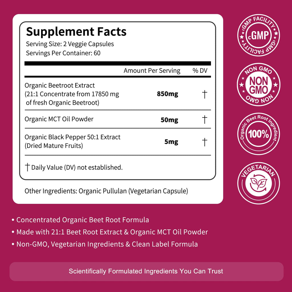 Beet Root Extract Capsules for Circulation & Nitric Oxide Support 120 Ct