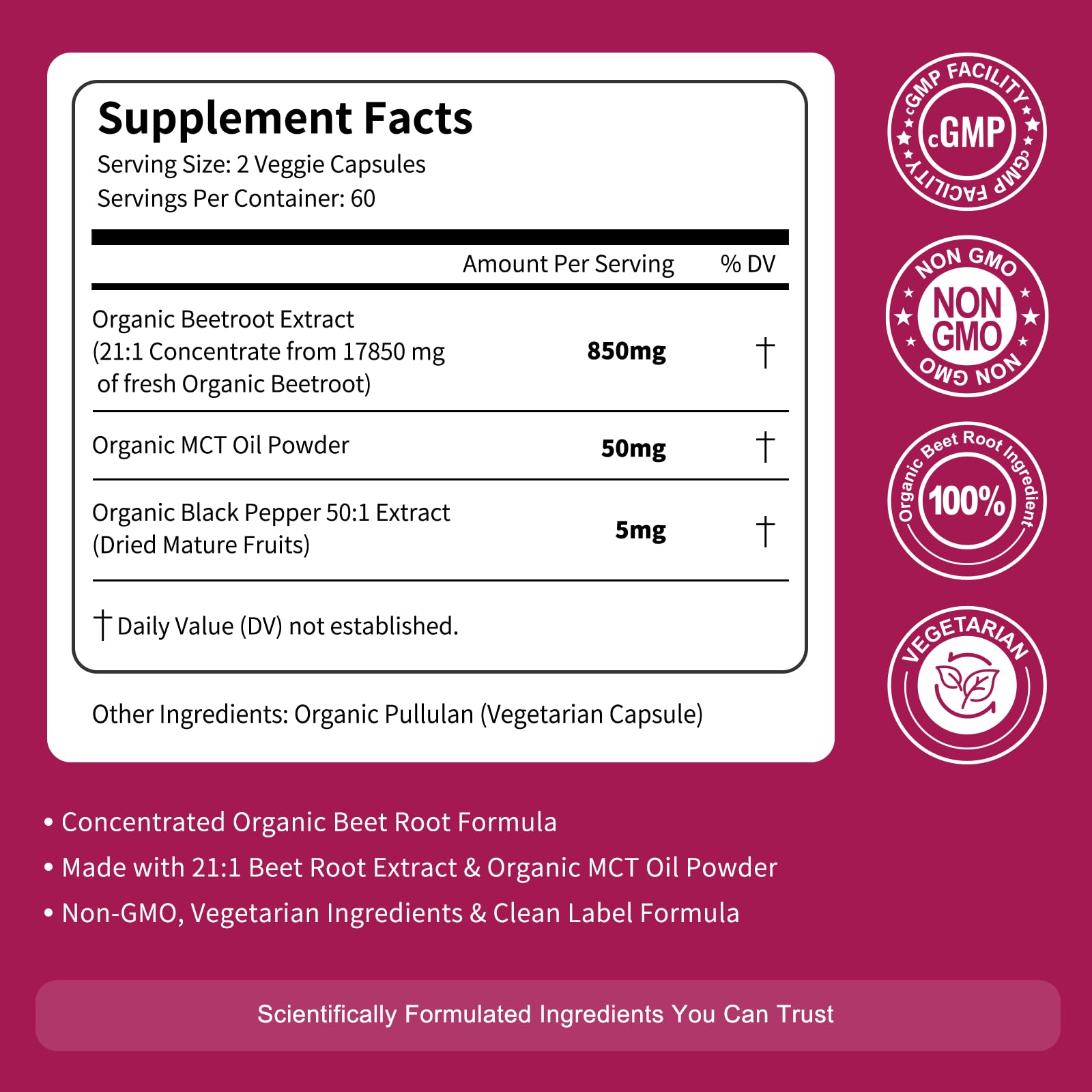 Beet Root Extract Capsules for Circulation & Nitric Oxide Support 120 Ct