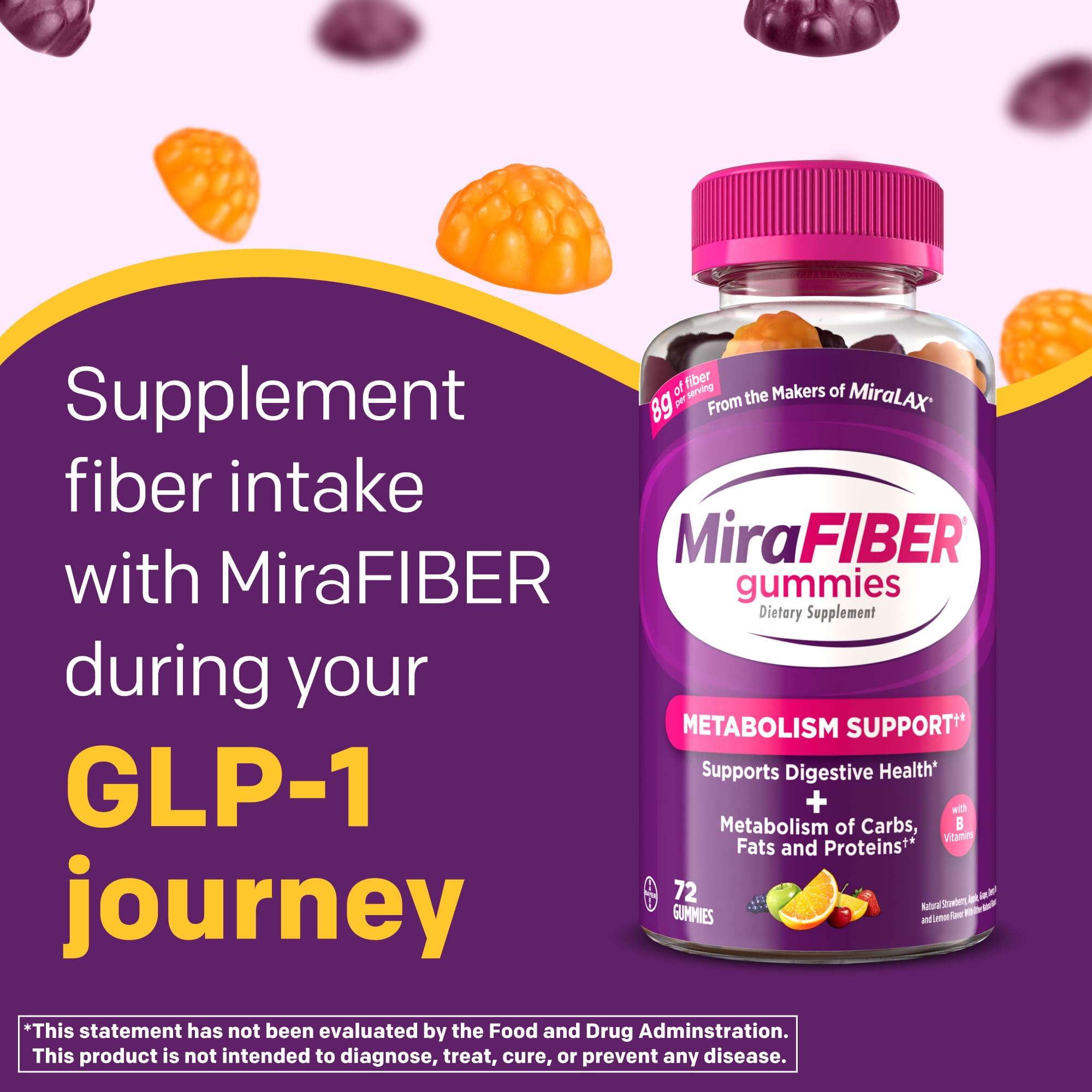 Prebiotic Fiber Gummies 8g with B Vitamins – Gut Support, 72 Count