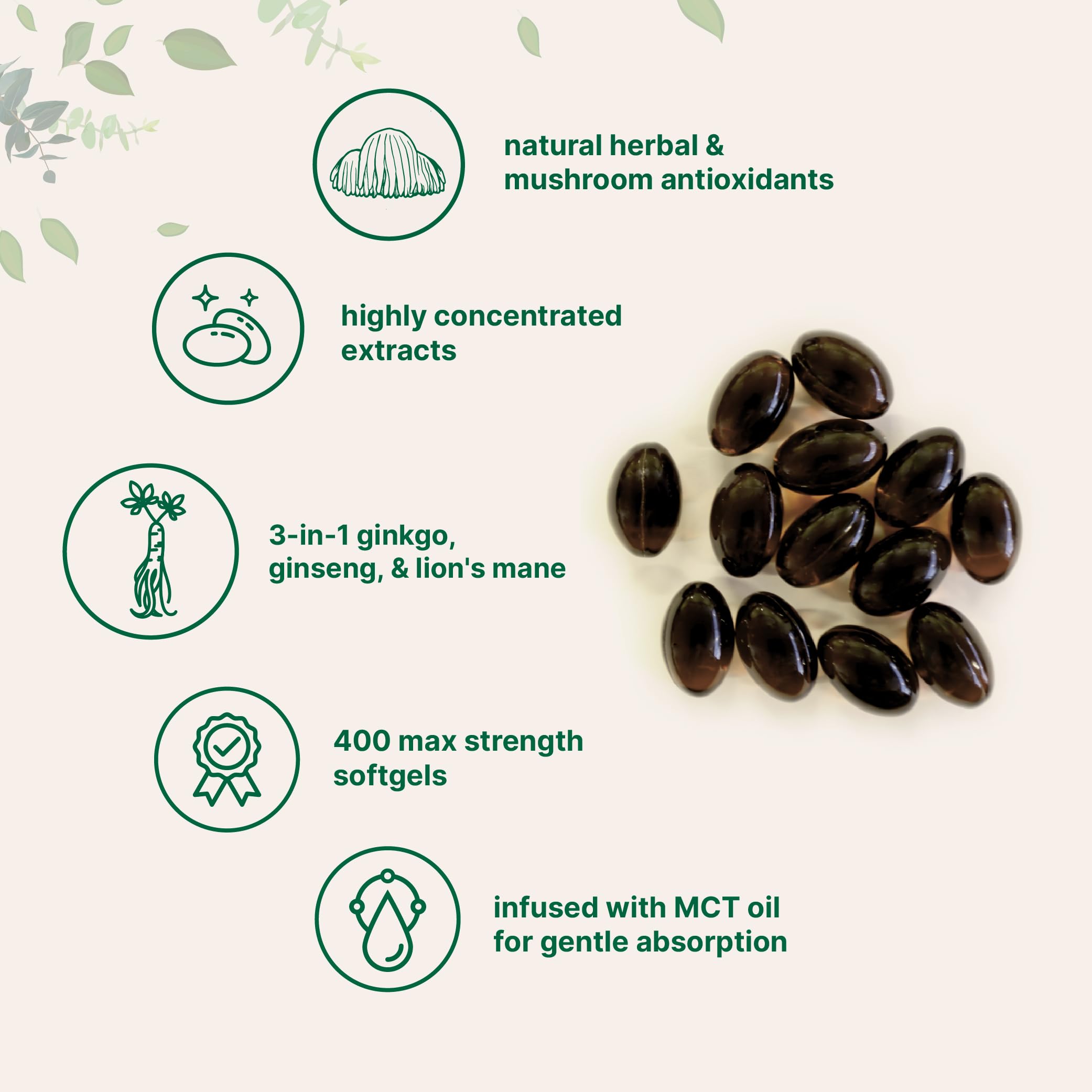 Ginkgo Biloba & Ginseng Capsules for Memory, Focus & Brain Support 400 Ct