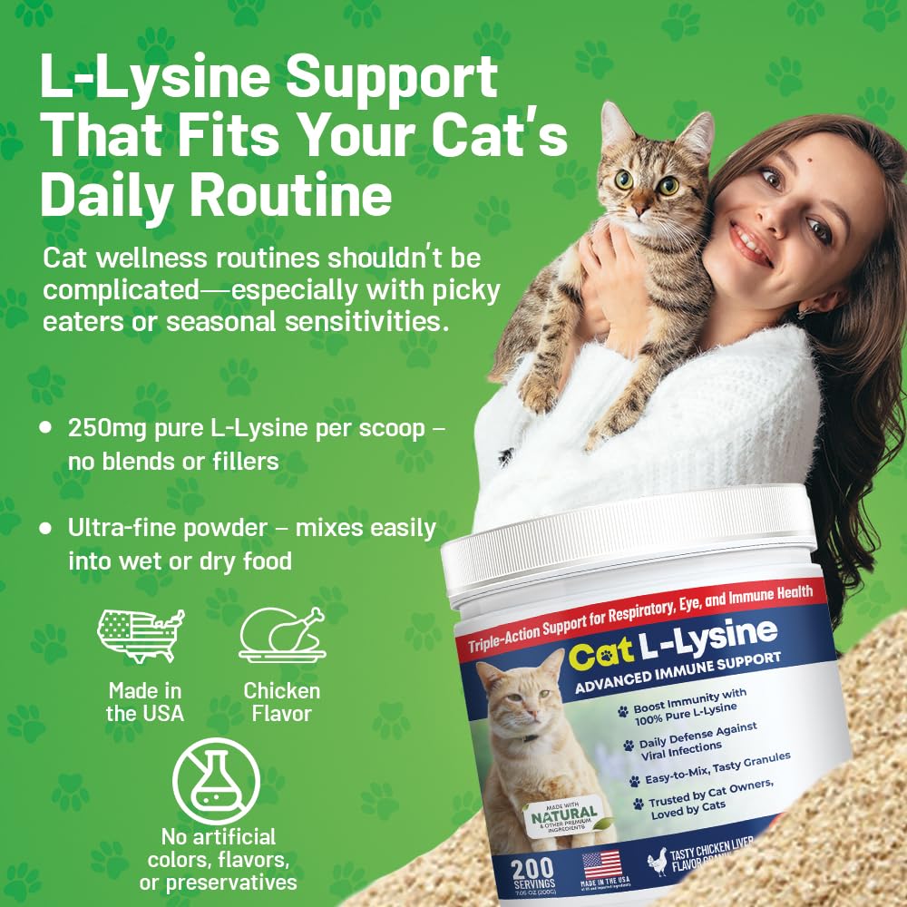 L-Lysine Immune Support Powder for Cats – Chicken Liver 200 Servings