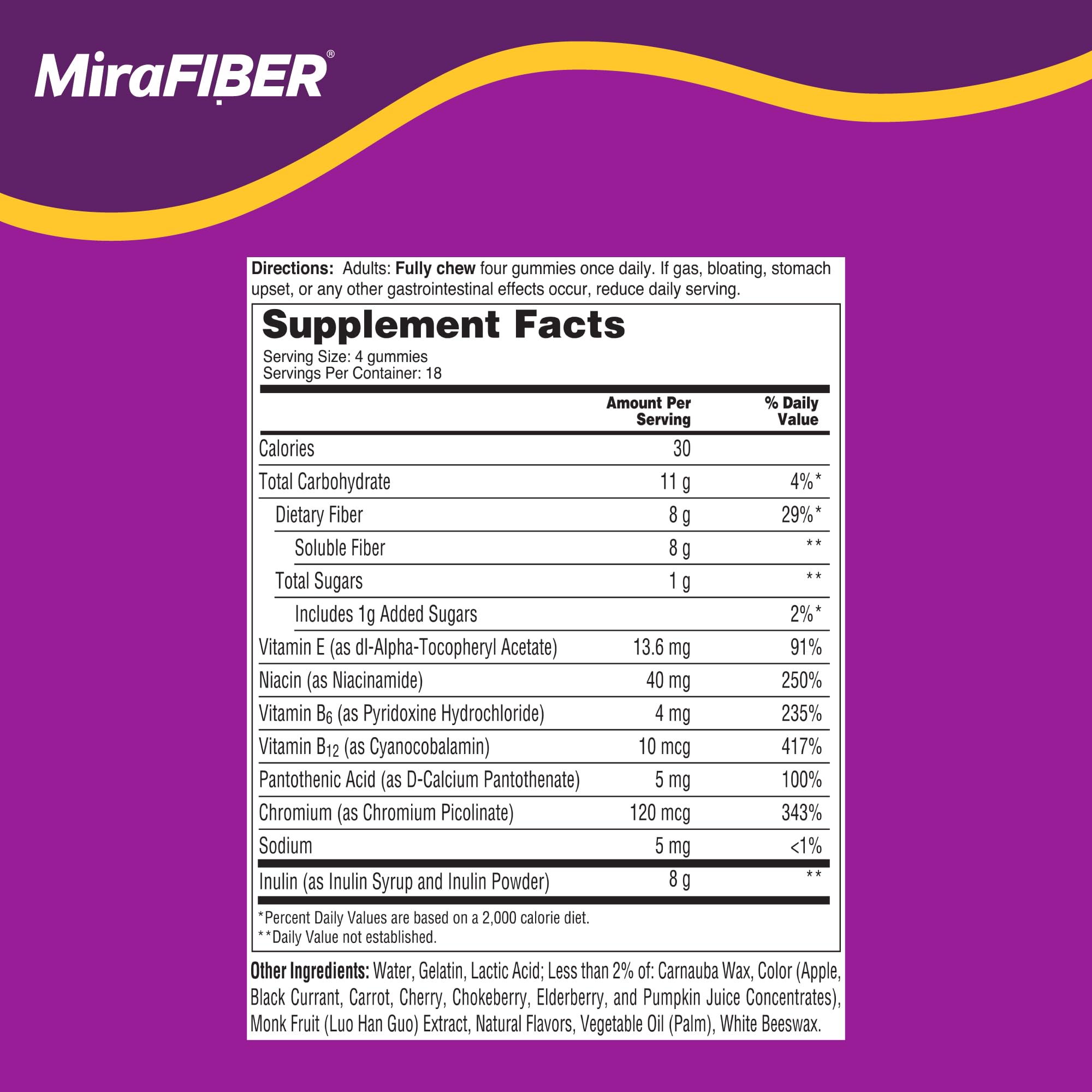 Prebiotic Fiber Gummies 8g with B Vitamins – Gut Support, 72 Count