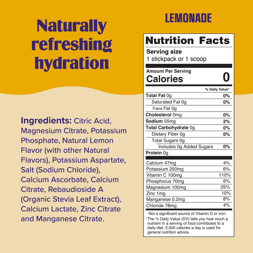 Electrolyte Powder Drink Mix – Sugar-Free Lemonade, 90 Servings