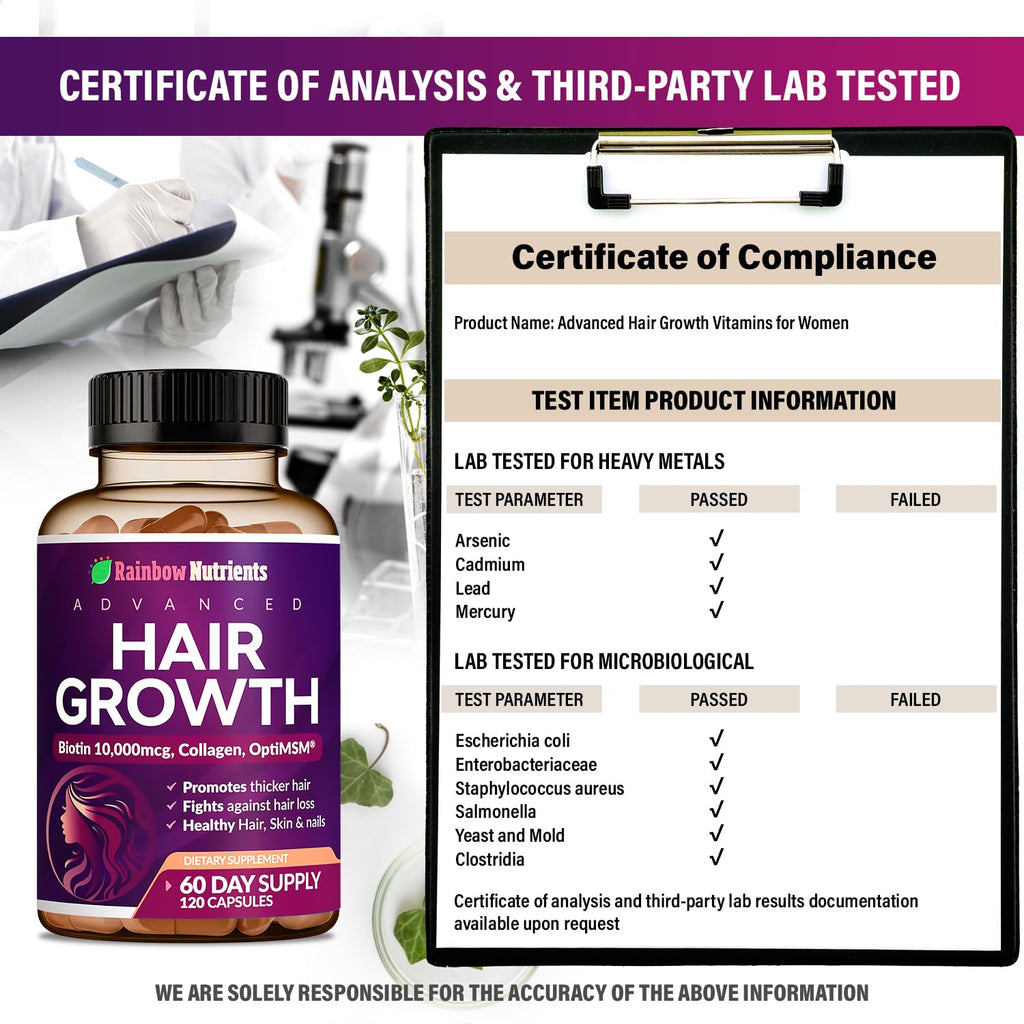Hair Growth Vitamins Biotin 10000mcg Collagen MSM 60 Day Supply