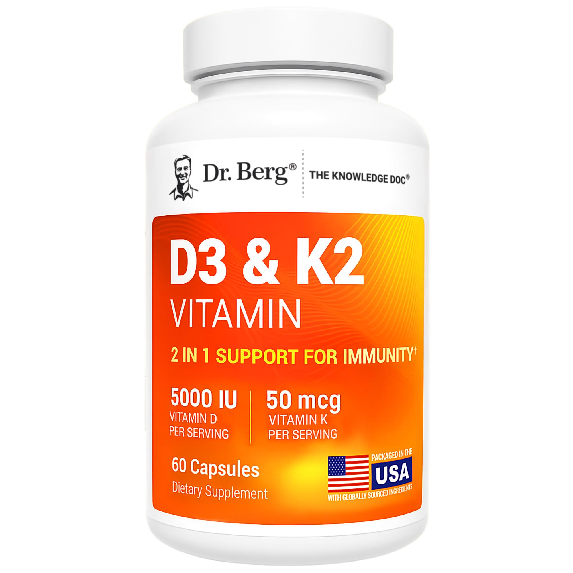 Vitamin D3 5000 IU + K2 MK-7 – Immune & Bone Support, 60 Caps