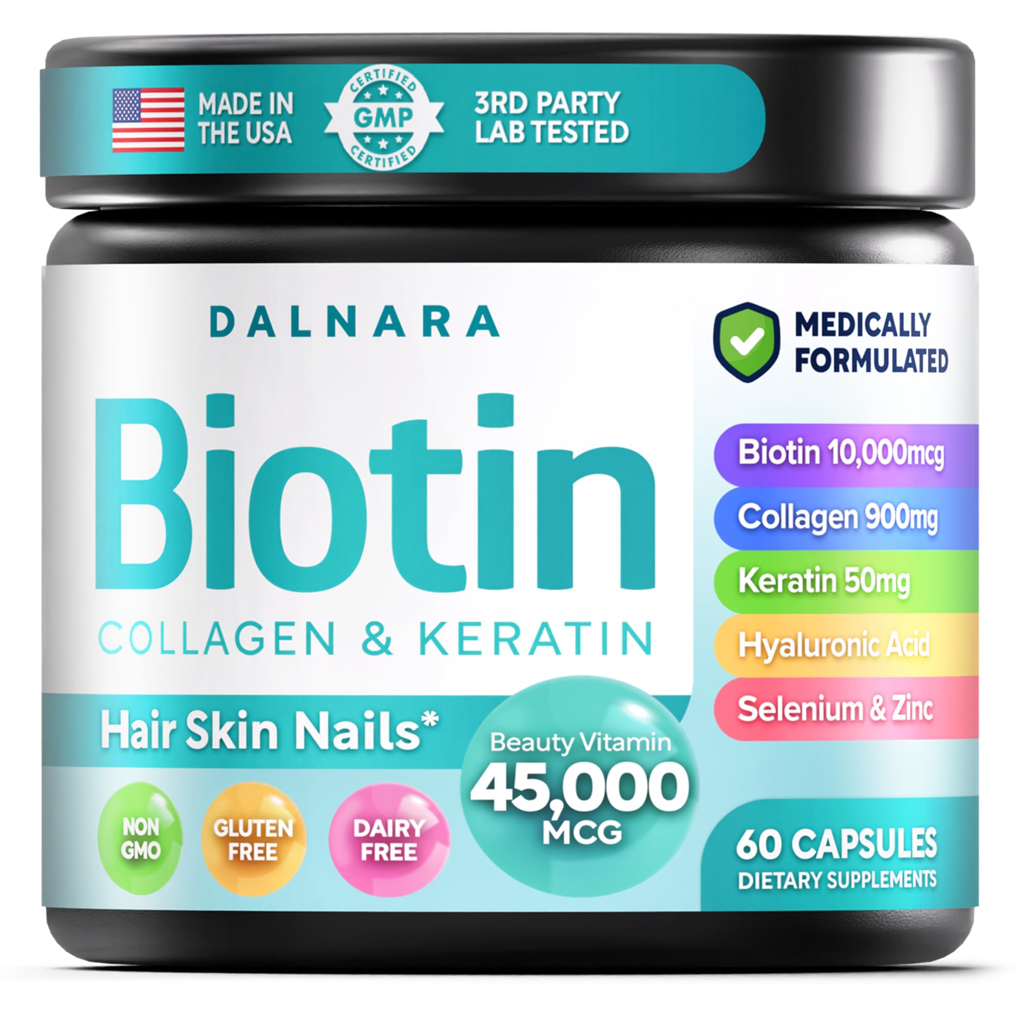 Biotin 45000mcg Hair Growth Collagen Keratin 60 Capsules