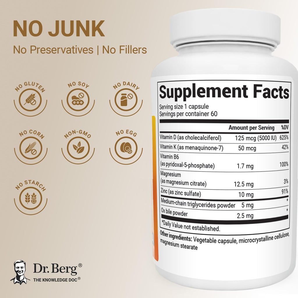 Vitamin D3 5000 IU + K2 MK-7 – Immune & Bone Support, 60 Caps