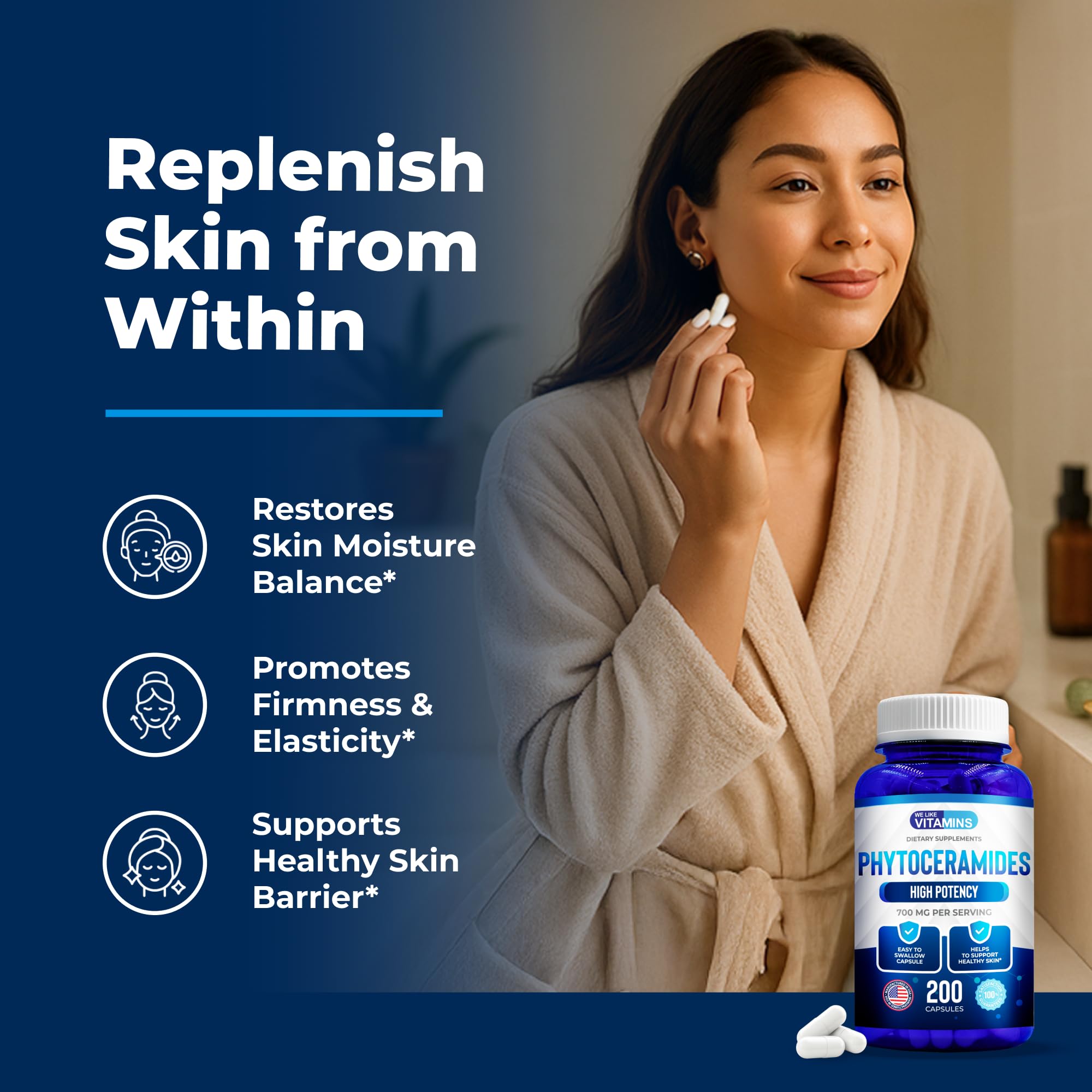 Phytoceramides 700mg Skin Hydration Repair 200 Capsules