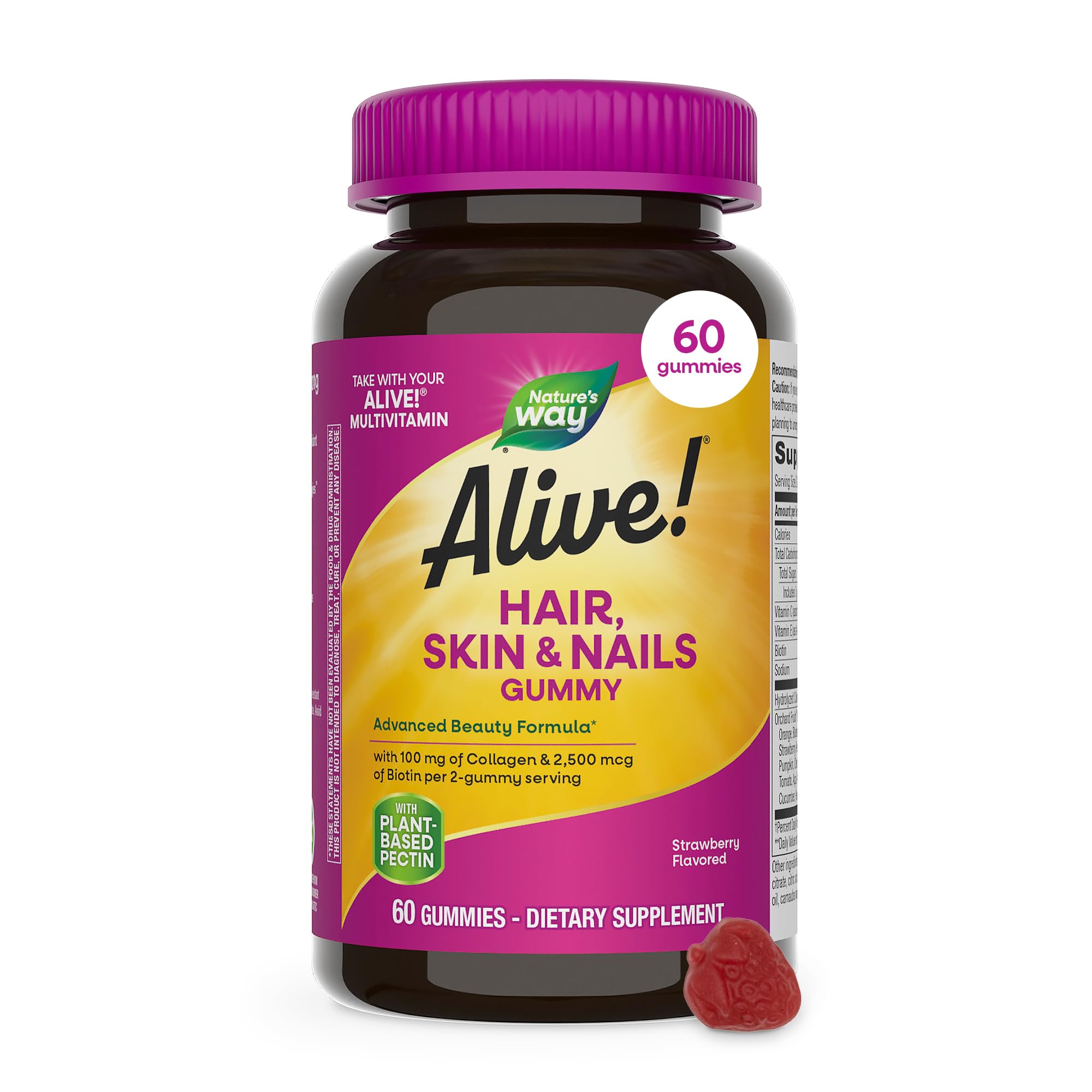 Hair Skin Nails Gummies Collagen Biotin 60 Count