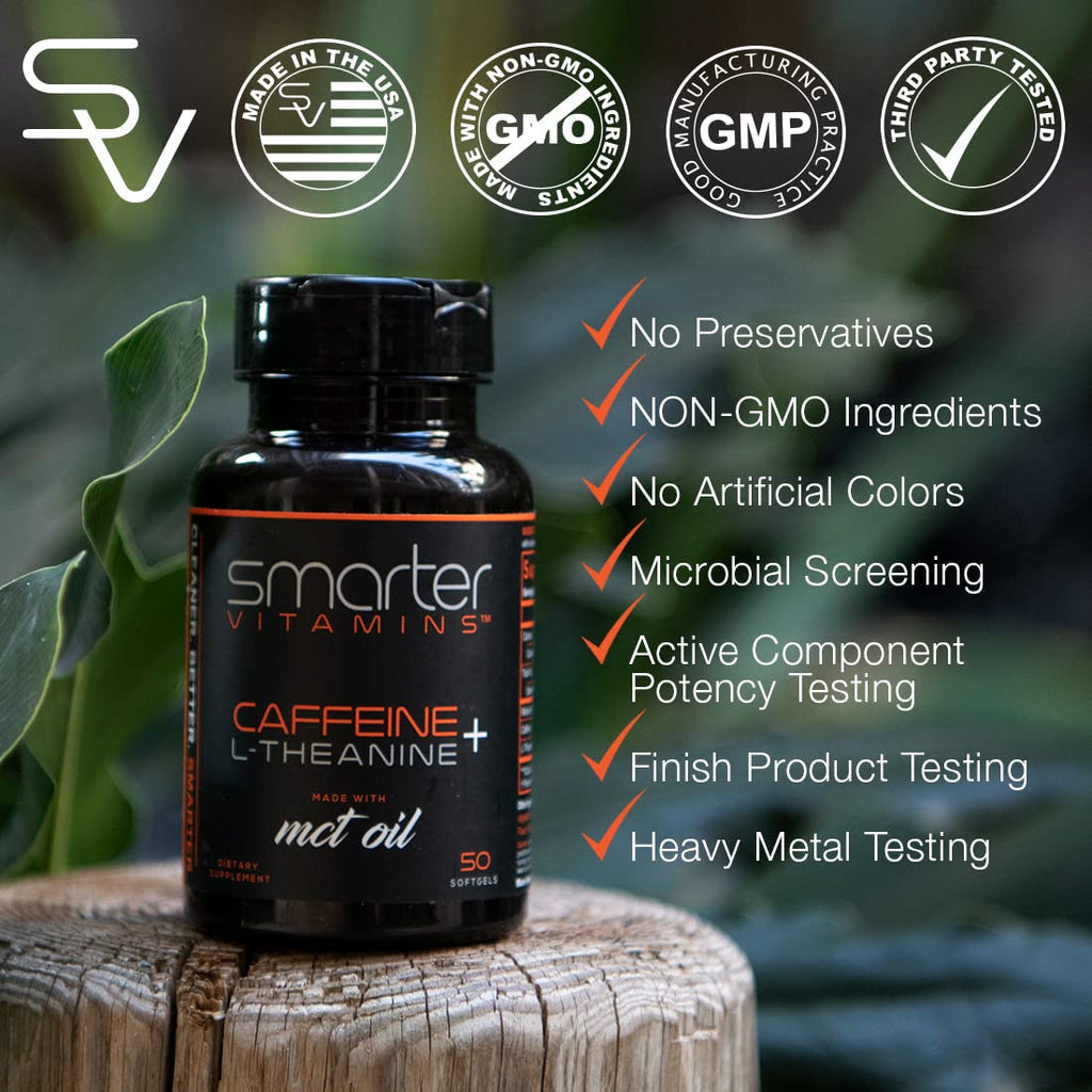 Caffeine 200mg with L-Theanine Capsules for Energy, Focus & Alertness 50 Ct