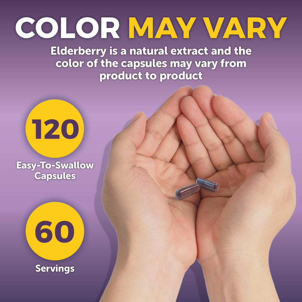 Elderberry Capsules with Vitamin C, Zinc & D3 for Immune Support