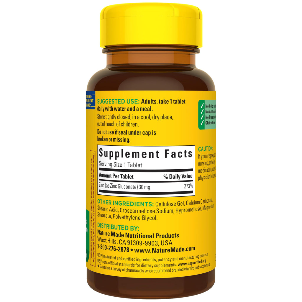 Zinc 30mg Immune Support Supplement – Antioxidant, 100 Tablets