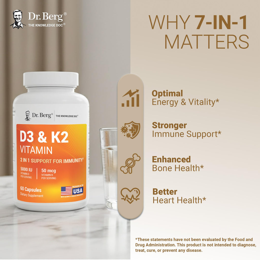 Vitamin D3 5000 IU + K2 MK-7 – Immune & Bone Support, 60 Caps
