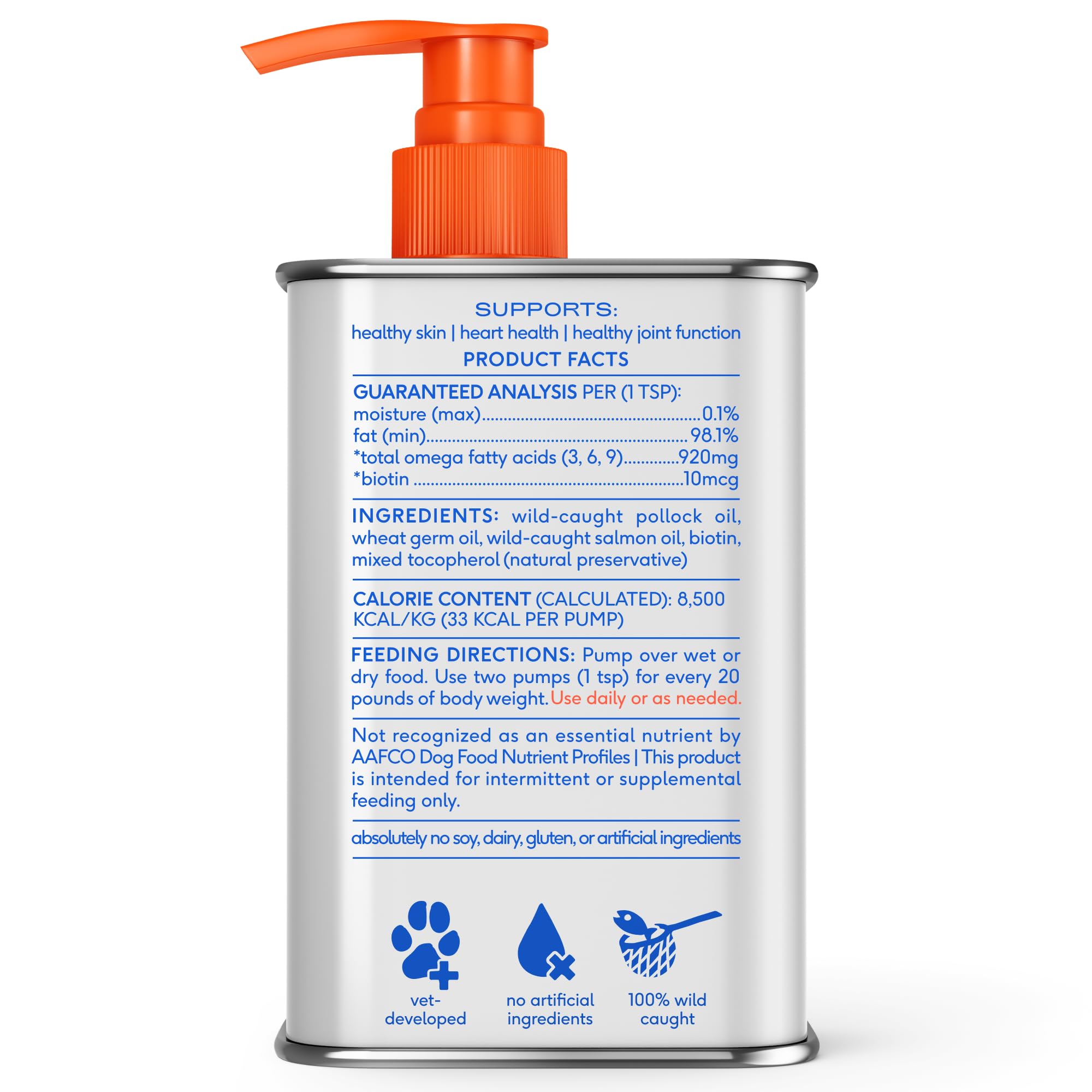 Wild Alaskan Salmon Oil for Dogs & Cats – Omega 3 6 9 Liquid 8oz