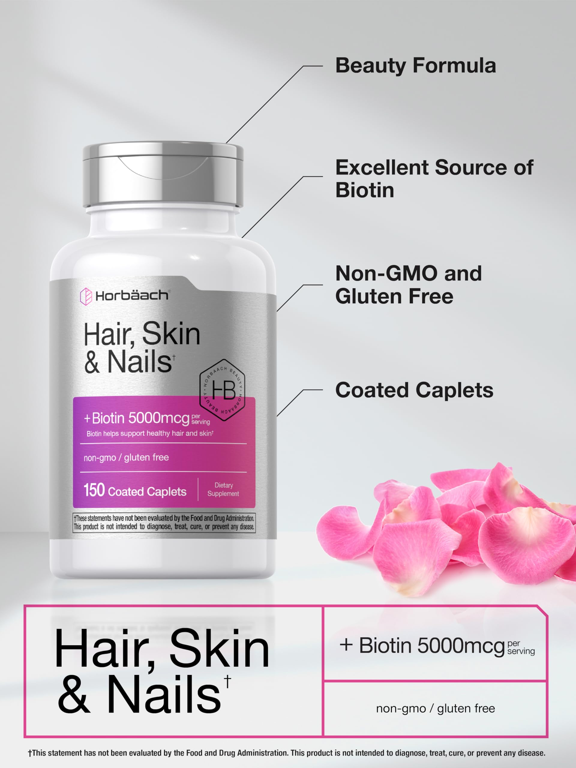 Hair Skin Nails Vitamins Biotin Collagen 150 Caplets