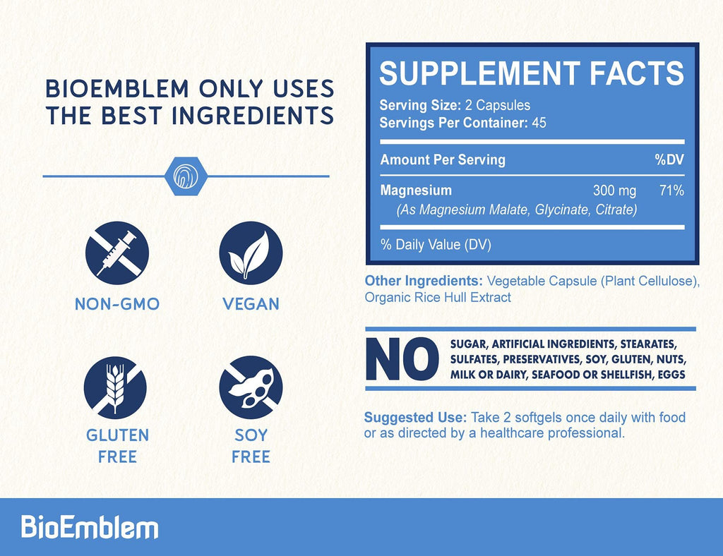Triple Magnesium Complex 300mg – Glycinate, Malate & Citrate, 90 Caps