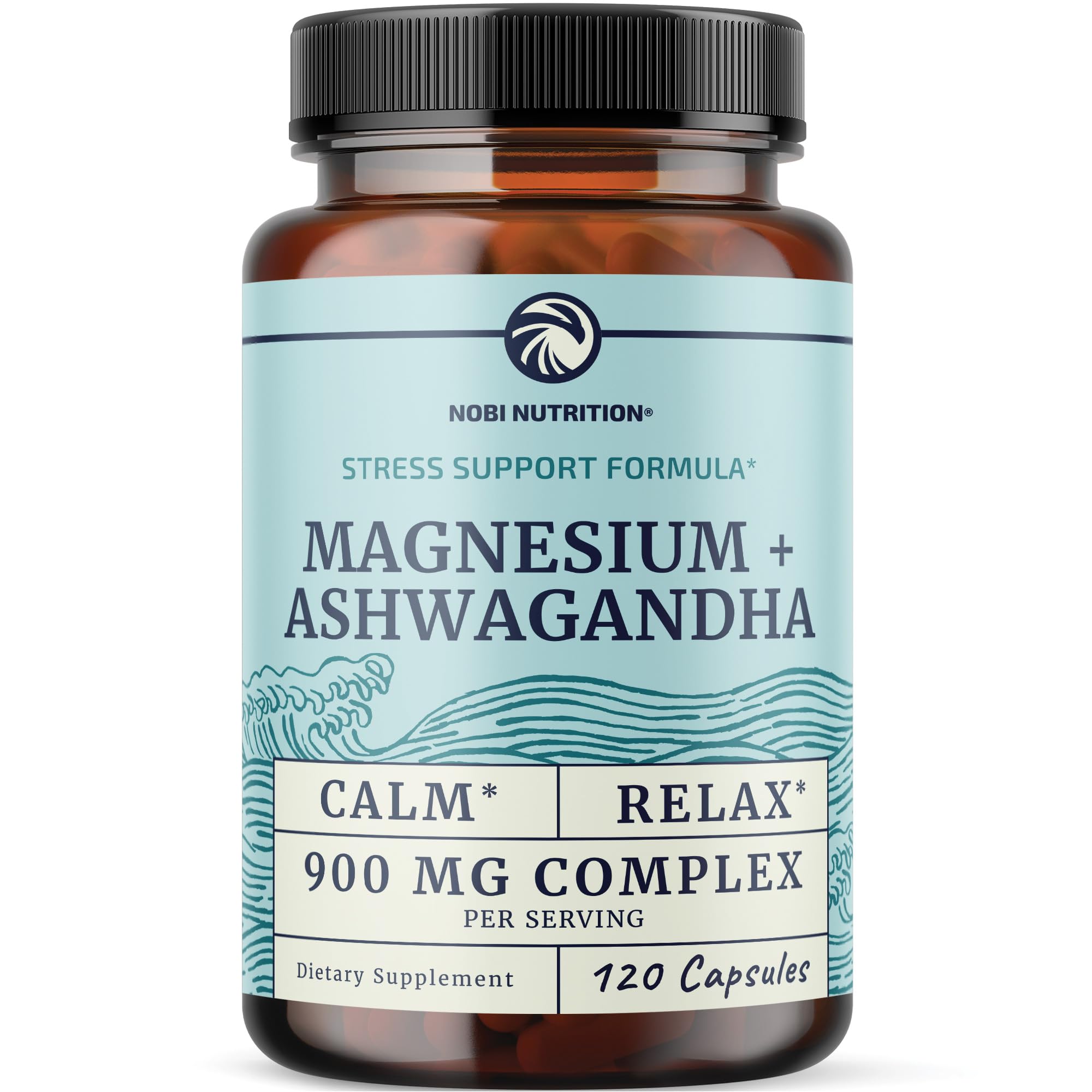 Magnesium & Ashwagandha Supplement for Calm, Sleep & Stress Support 120 Ct