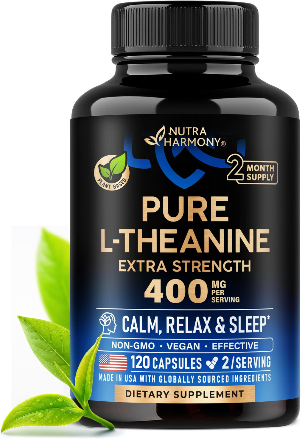 L-Theanine 400mg – Stress Relief & Sleep Support, 120 Capsules