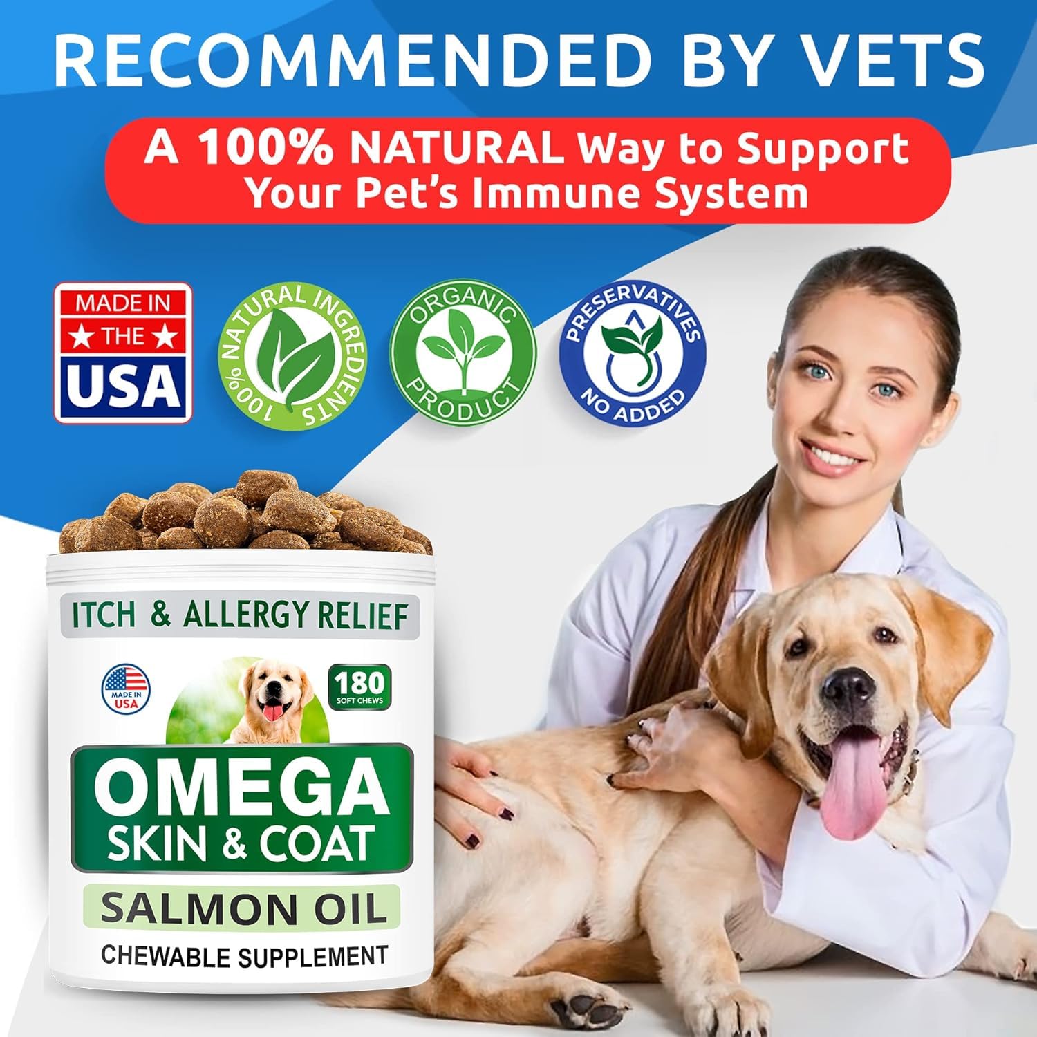 Omega-3 Fish Oil Chews for Dogs – Skin, Coat & Joint Support 180ct