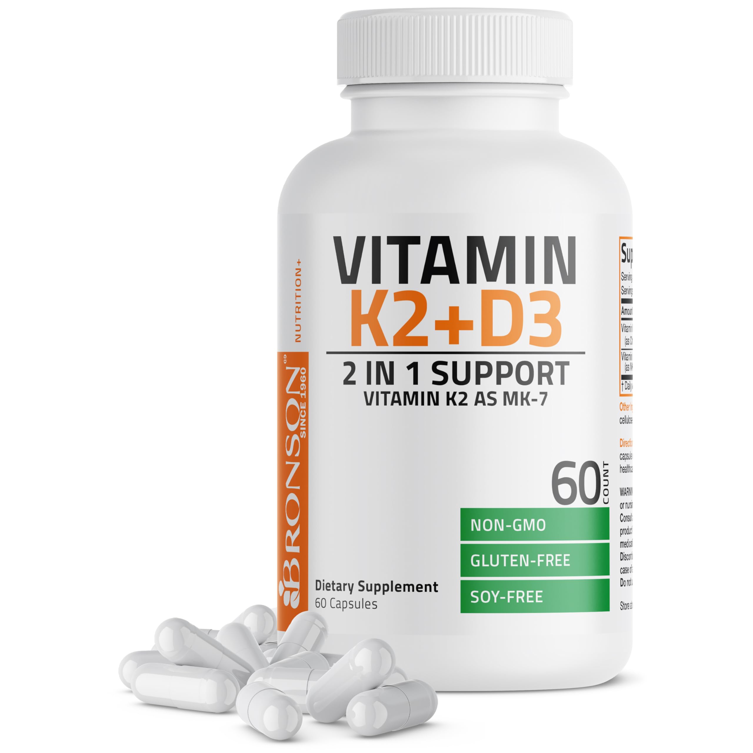Vitamin D3 5000 IU with K2 MK-7 – Bone & Immune Support, 60 Caps