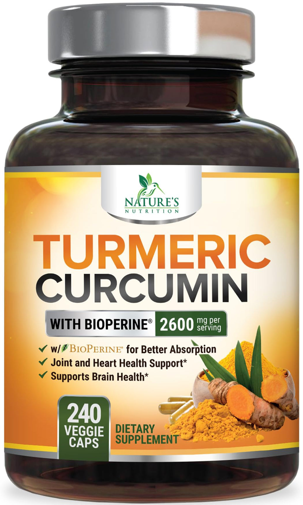 Turmeric Curcumin 2400mg Capsules with BioPerine for Joint Support 240 Ct