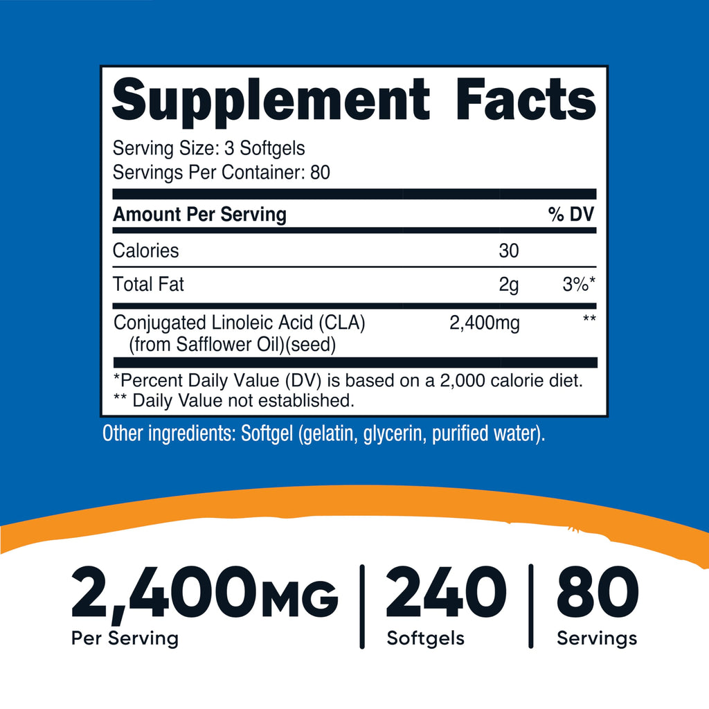 CLA 800mg Softgels for Fat Metabolism & Body Composition Support 240 Ct