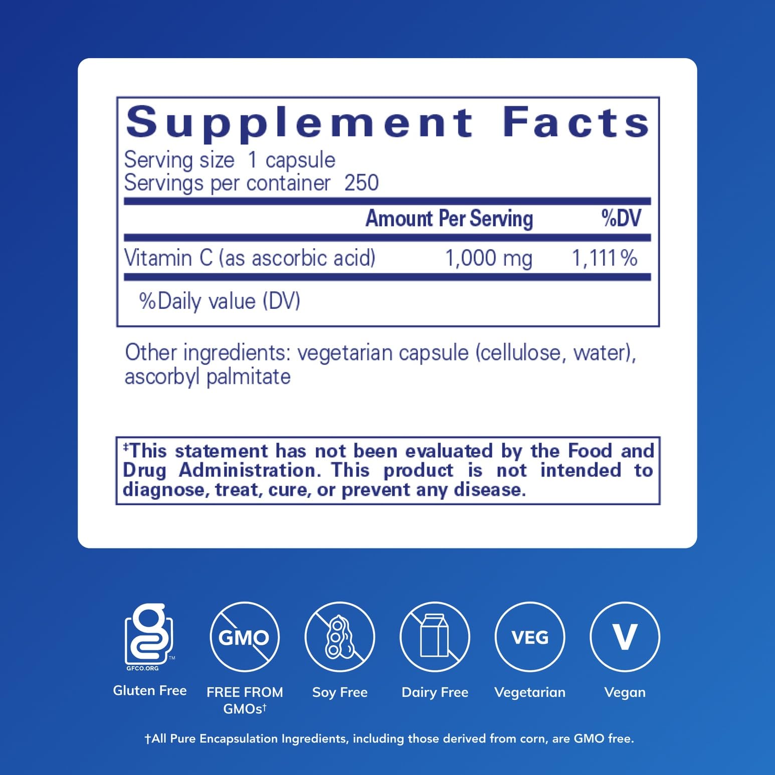 Vitamin C 1000mg Capsules for Immune Support & Antioxidant Support 250 Ct
