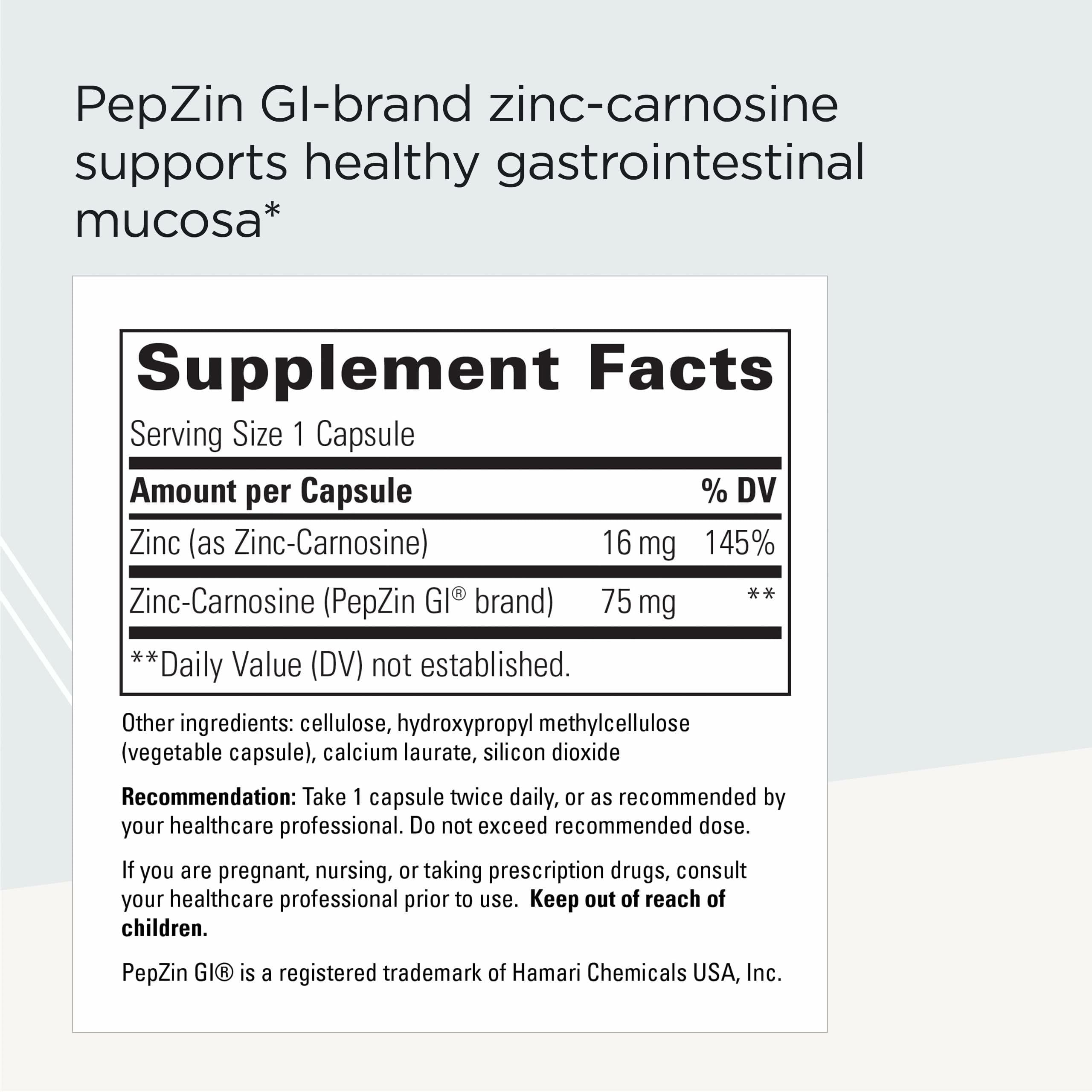 Zinc Carnosine Capsules for Gut Health & Digestive Support 60 Ct