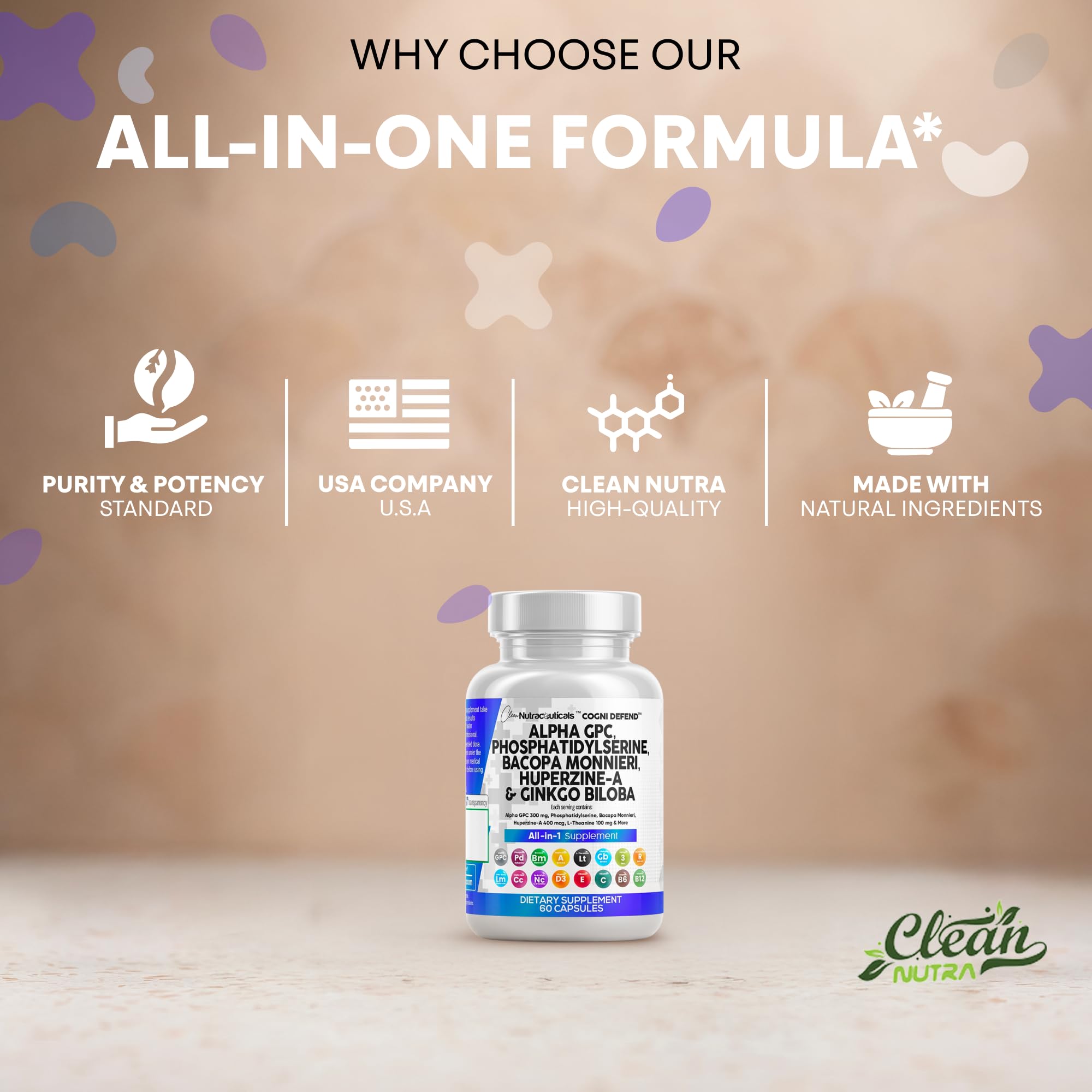 Nootropic Brain Supplement with Alpha GPC, Bacopa & Ginkgo for Focus & Memory