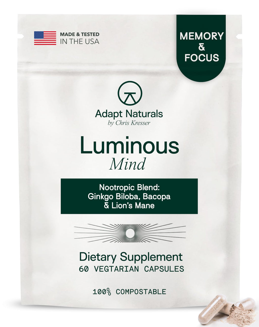 Nootropic Brain Supplement with Ginkgo, Bacopa & Lion’s Mane for Focus & Memory