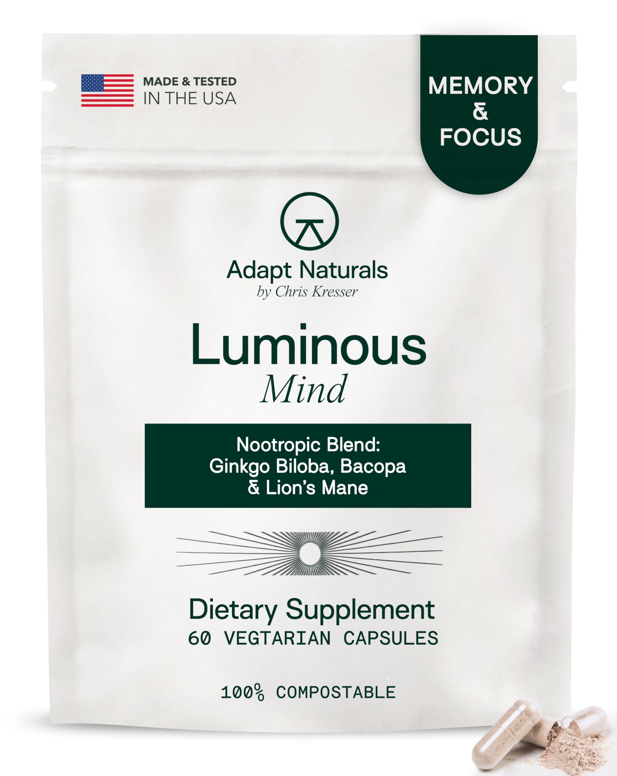 Nootropic Brain Supplement with Ginkgo, Bacopa & Lion’s Mane for Focus & Memory