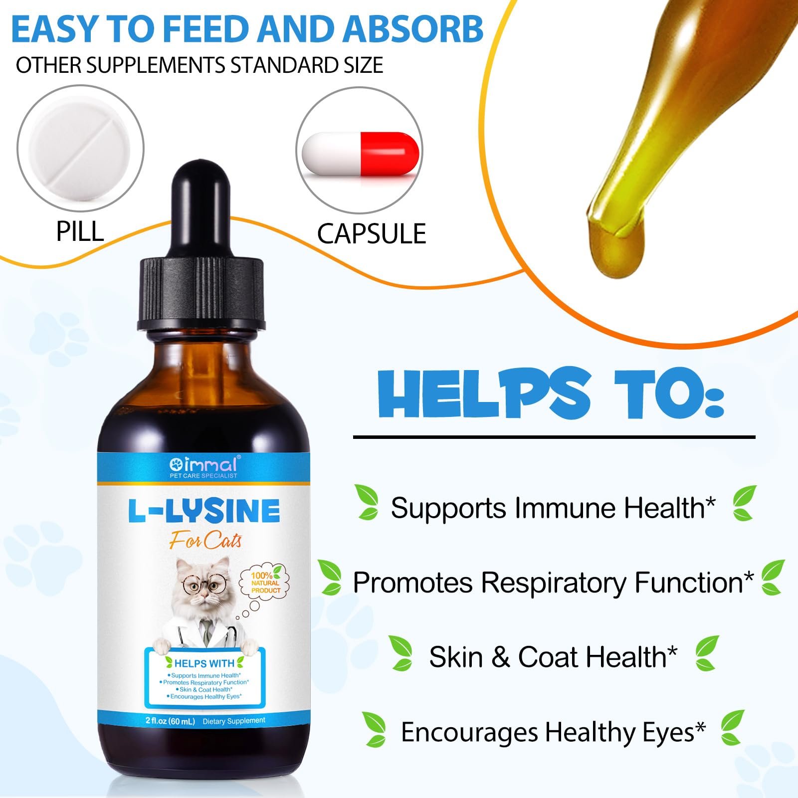 L-Lysine Liquid Drops for Cats – Immune & Respiratory Support 2oz