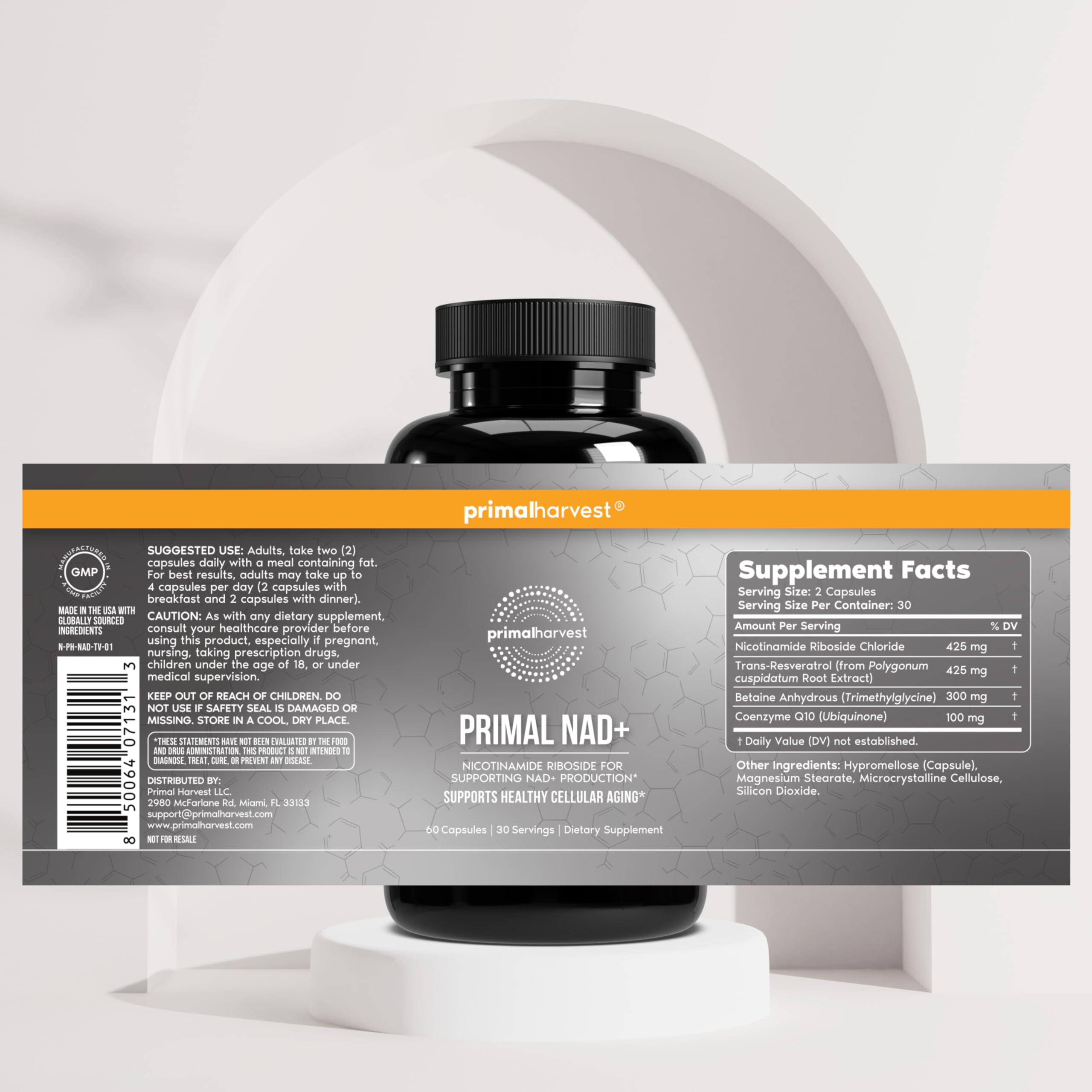 NAD+ Supplement with Nicotinamide Riboside & Resveratrol for Energy Support
