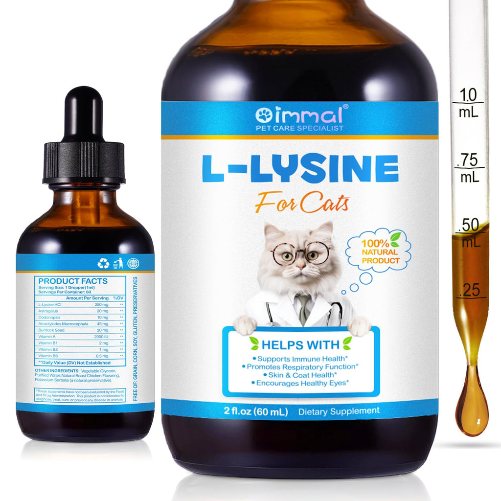 L-Lysine Liquid Drops for Cats – Immune & Respiratory Support 2oz