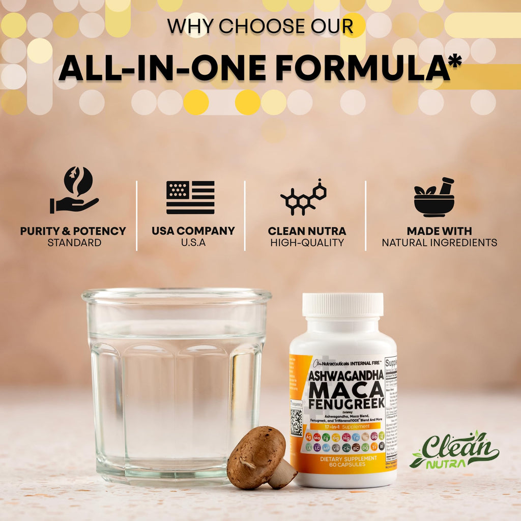 Ashwagandha Maca Fenugreek & Tongkat Ali Capsules for Stress, Mood & Hormone Support