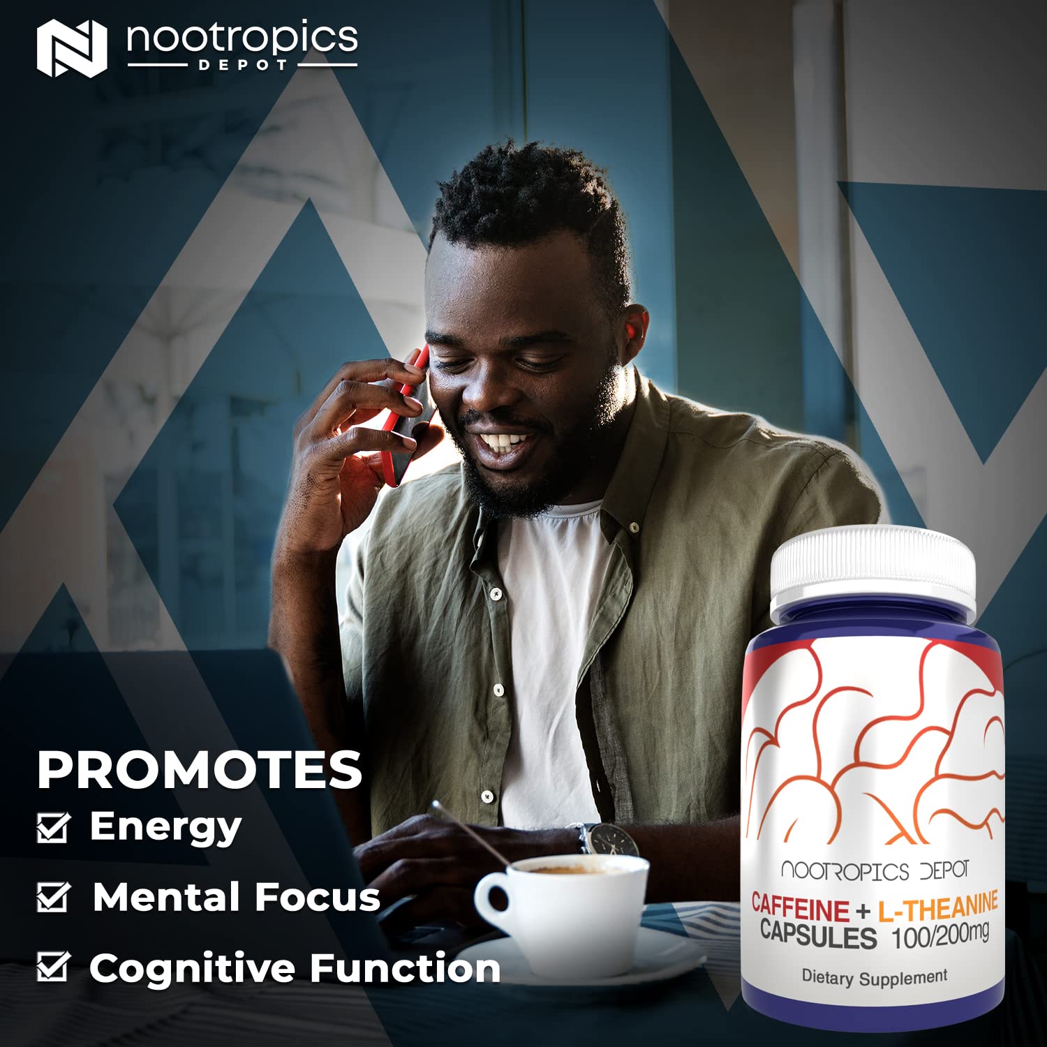 Caffeine & L-Theanine Capsules for Energy, Focus & Mental Alertness 180 Ct