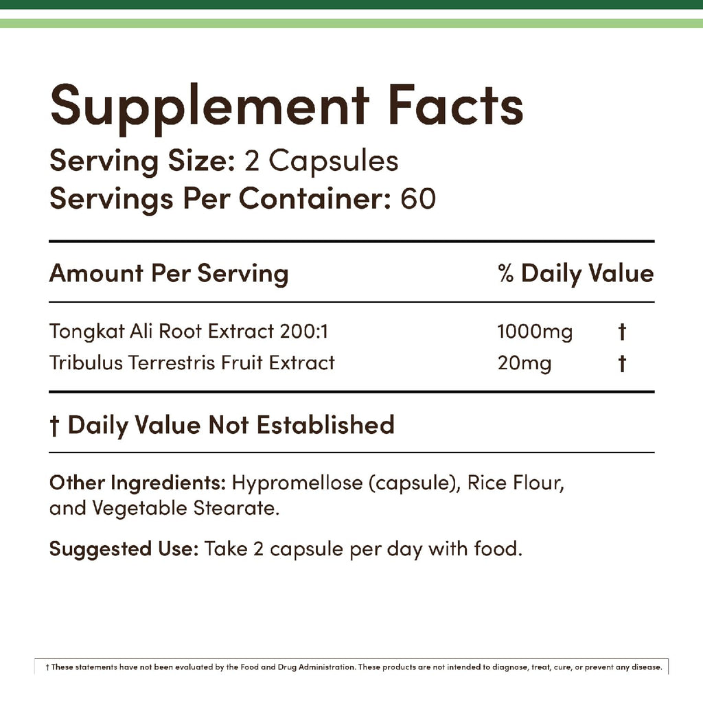 Tongkat Ali Extract Capsules for Testosterone, Energy & Performance Support 120 Ct