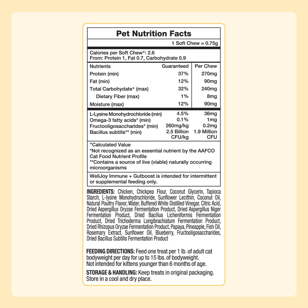 Immune & Gut Support Soft Chews for Cats – Lysine & Chicken 120ct
