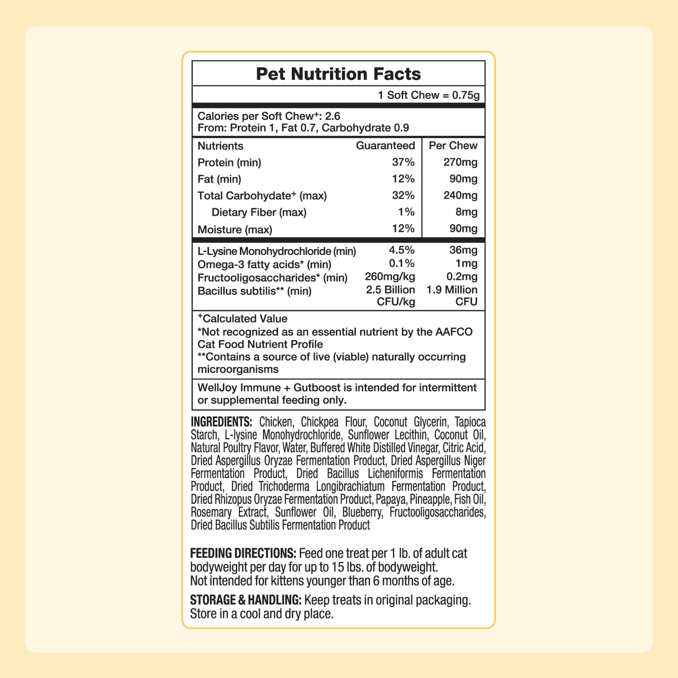 Immune & Gut Support Soft Chews for Cats – Lysine & Chicken 120ct