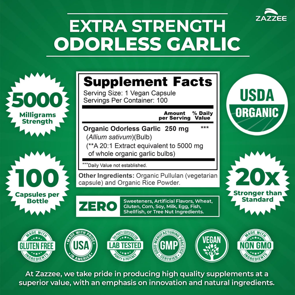 Odorless Garlic Extract 20:1 Capsules for Heart & Immune Support 5000mg