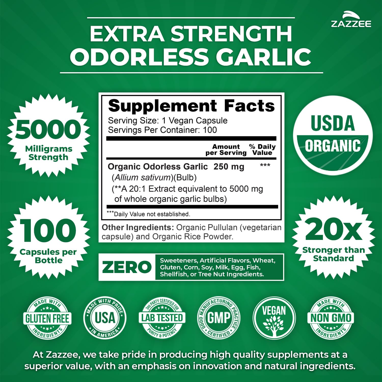 Odorless Garlic Extract 20:1 Capsules for Heart & Immune Support 5000mg
