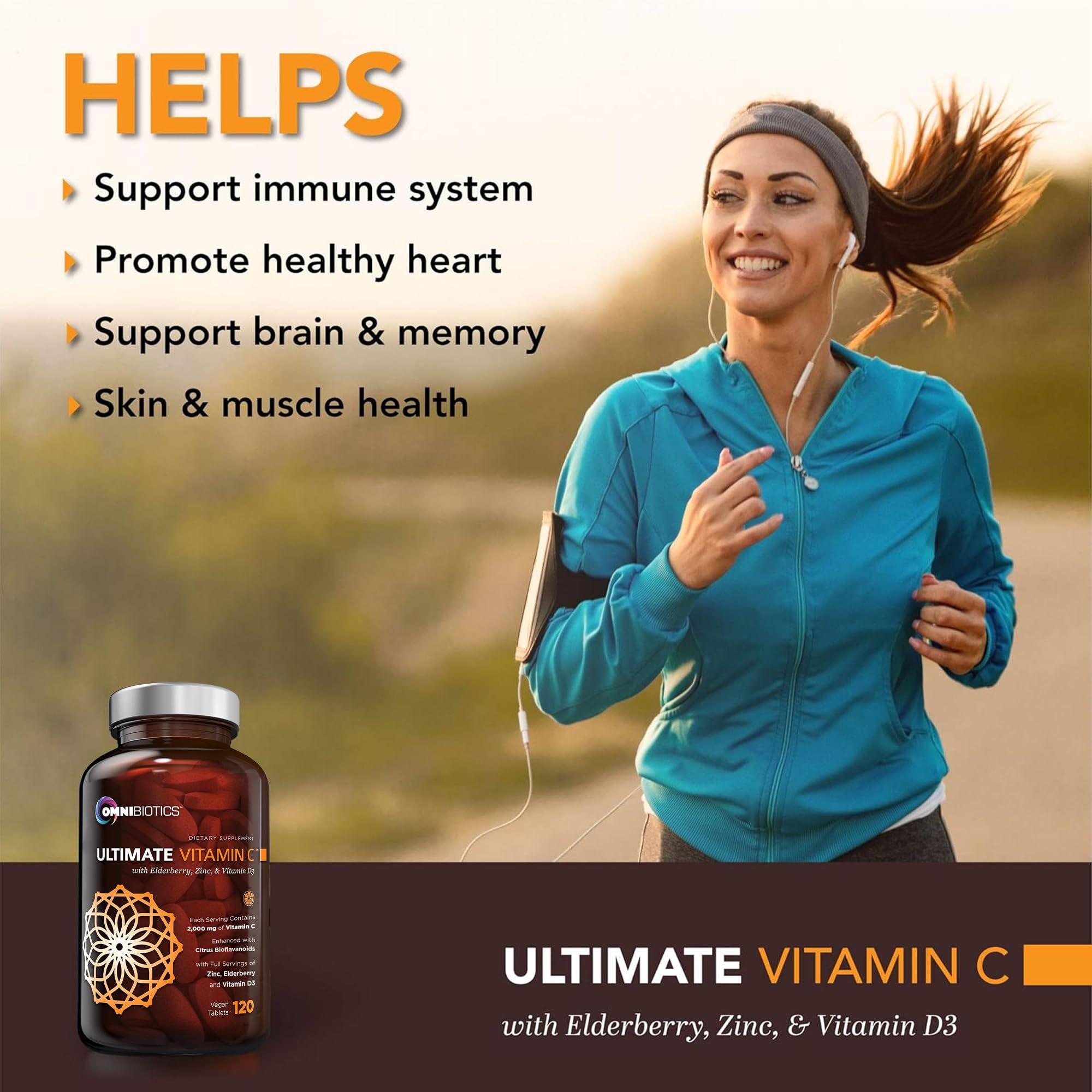 Vitamin C 2000mg Tablets with Zinc & D3 for Immune & Collagen Support 120 Ct