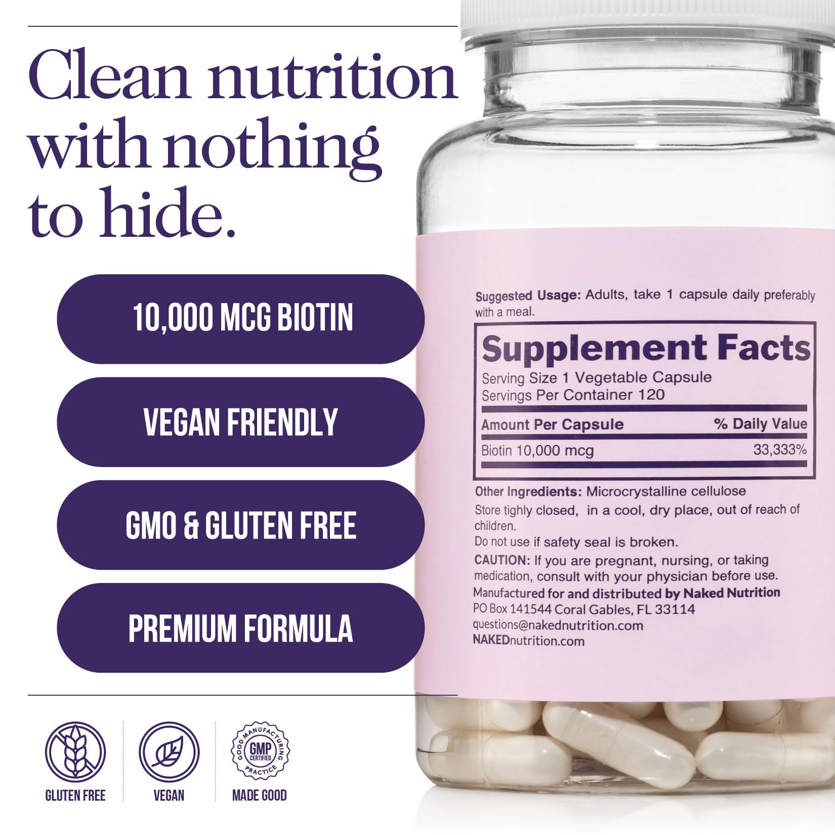 Biotin 10000mcg Vitamin B7 Hair Skin Nails 120 Capsules