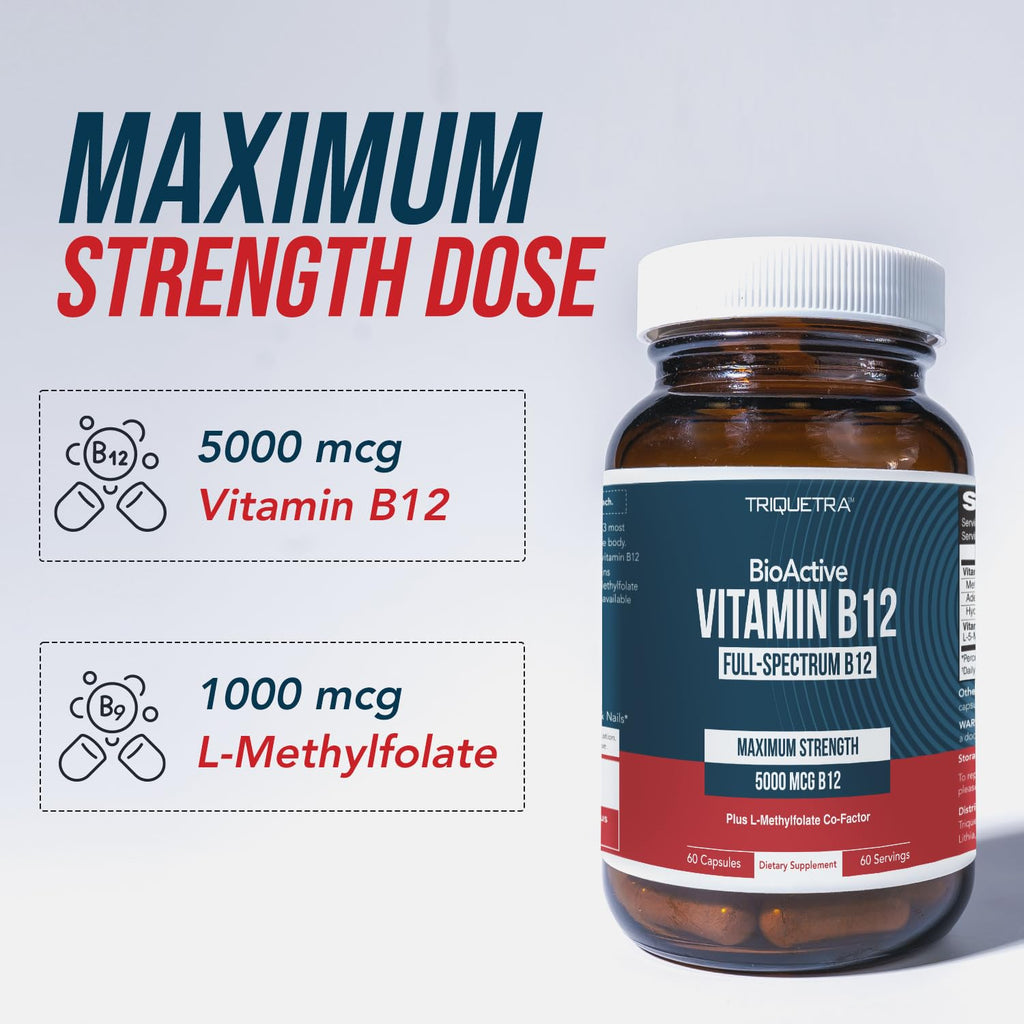 Vitamin B12 5000 mcg Complex with Methylfolate – Energy Support, 60 Ct