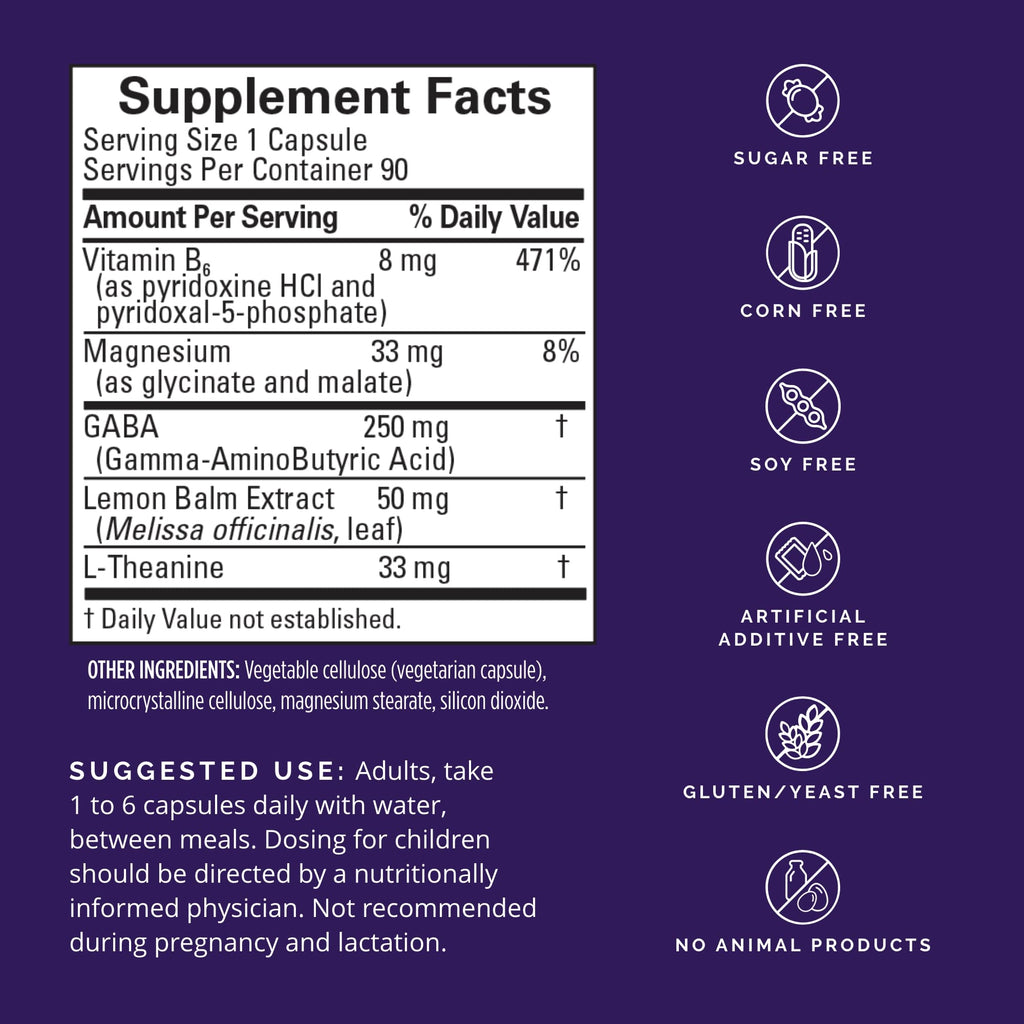 GABA Calming Supplement with Magnesium & B6 – 90 Capsules