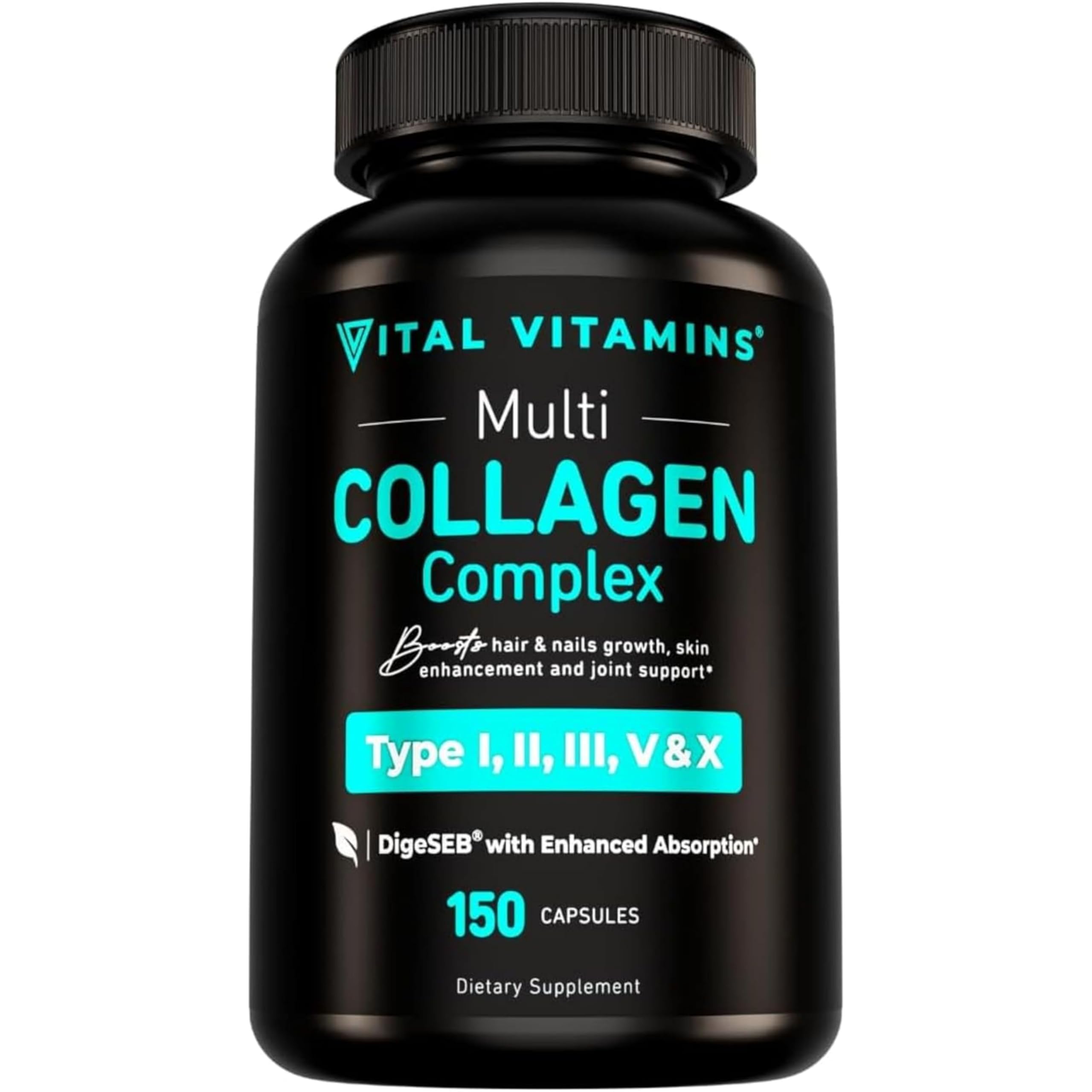 Multi Collagen Capsules Types I II III V X for Skin, Joint & Hair Support 150 Ct