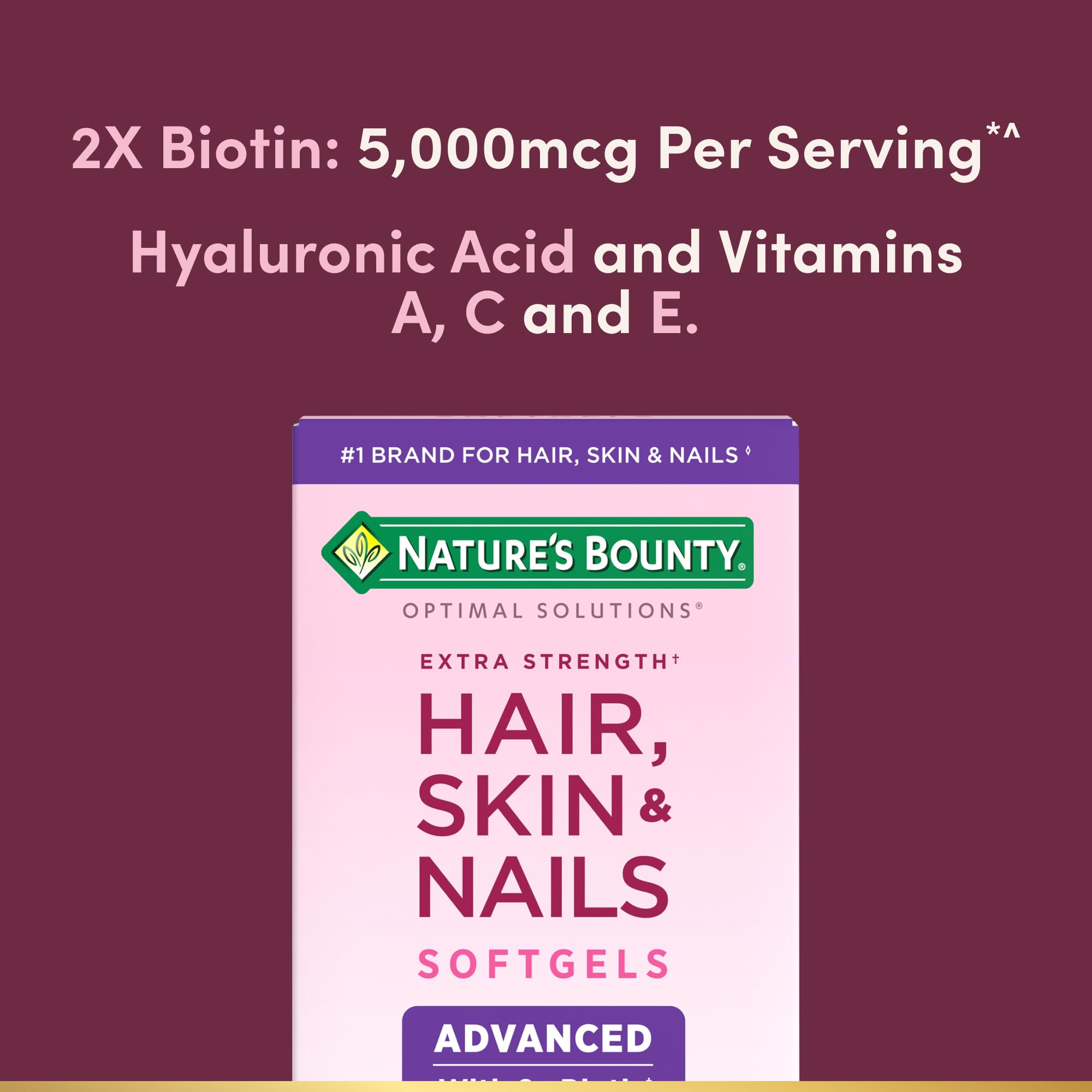 Hair Skin Nails Vitamins Biotin Hyaluronic 150 Softgels