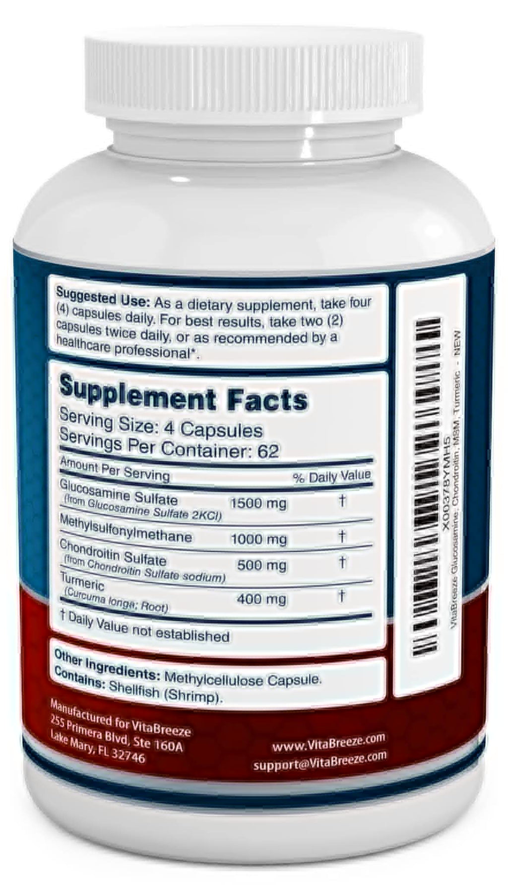 Glucosamine Chondroitin MSM & Turmeric Capsules for Joint Support 248 Ct